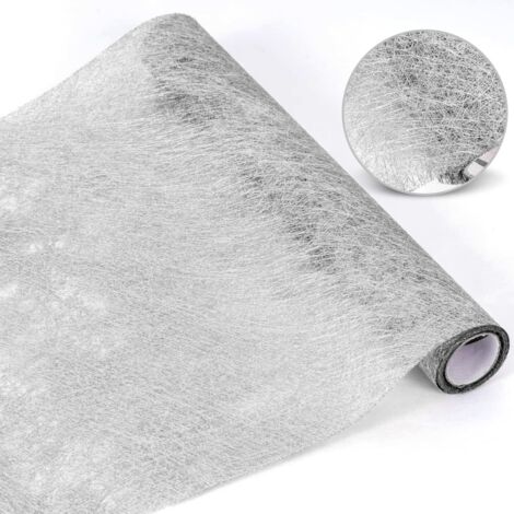Rouleau de tulle organza de 30 cm x 5 m, tissu non tissé, chemin de table argenté