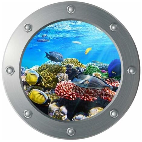 Hublot de sous-marin, monde océanique, autocollant mural 3D sous-marin (1/5)