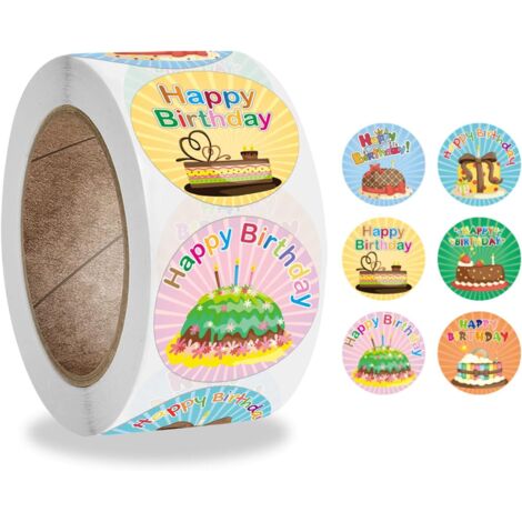 Autocollants « Joyeux anniversaire », 2,5 cm, 500 pièces en rouleau pour les anniversaires (1/5)