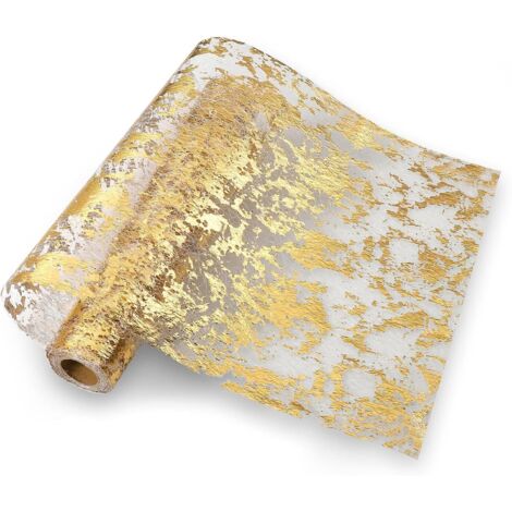 Chemin de table doré, 10 m x 28 cm, chemin de table métallisé doré avec feuille d'or