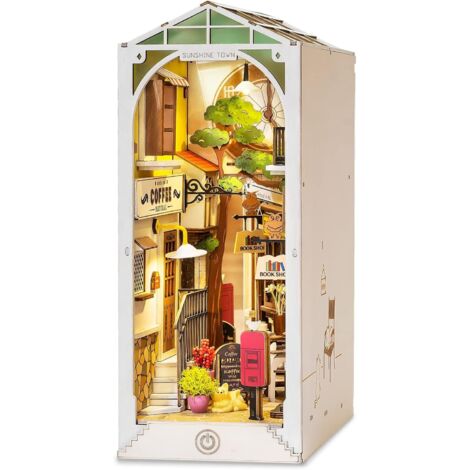 Ensemble coin lecture à monter soi-même, Sunshine Town, maison de poupée en bois, modèle de puzzle à construire avec éclairage LED et décoration d'étagère (1/4)
