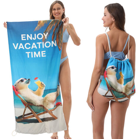 Serviette de plage pliable deux-en-un, serviette de plage intégrée, sac de rangement intégré, tapis de plage (1/3)