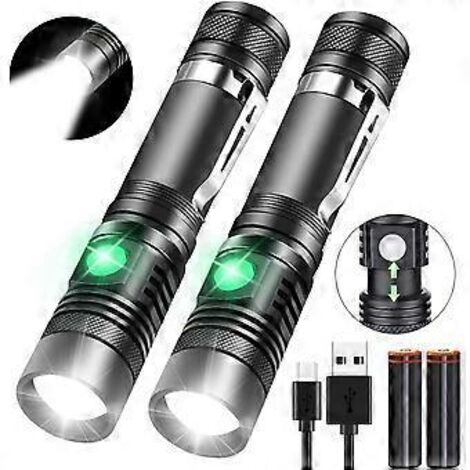 Lampe torche tactique rechargeable Nirvana à LED haute luminosité (batterie 18650 incluse), format de poche avec clip, résistante à l'eau, lot de 2 (1/5)