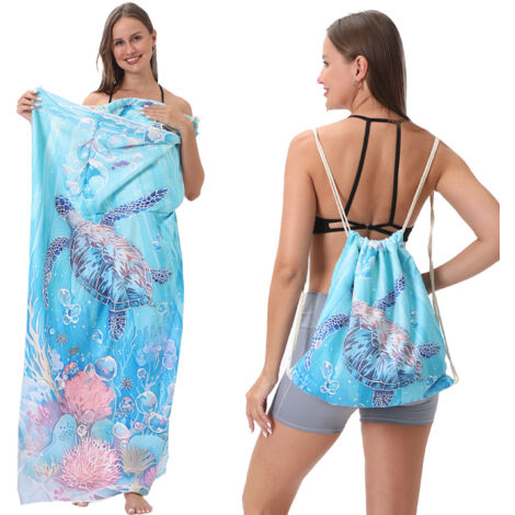 Serviette de plage pliable deux-en-un, serviette de plage intégrée, sac de rangement intégré, tapis de plage (1/3)