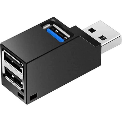 Hub USB 3.0 à 3 ports (2 ports USB 2.0 + 1 port USB 3.0), adaptateur portable, station d'accueil USB (noir). (1/5)