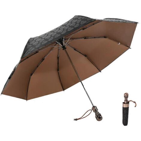 Parapluie compact et pliable avec toile résistante au vent et à la pluie, à ouverture automatique et revêtement noir. (1/5)
