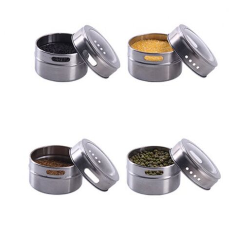 Oak & Steel – 4 pots à épices magnétiques en acier inoxydable de haute qualité avec couvercles transparents (100 ml) – faciles à ouvrir (1/5)