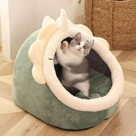 (L-48x45x40cm, Dinosaure) Tapis-cachette lavable en peluche pour petits chiens avec lit amovible pour chats et (1/5)