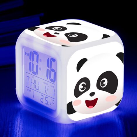 Réveil numérique à motif panda (A), réveil avec lumières colorées