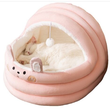 Lit-cave pour chat (L, rose), lit pour chat avec coussin intérieur amovible et lavable, lit pour chat semi-fermé (1/5)