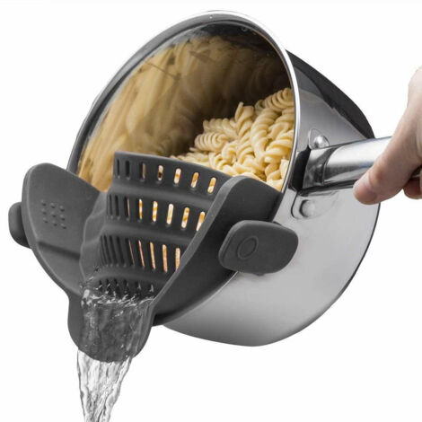 Passoire à clip (grise), en silicone alimentaire de haute qualité, pour la cuisine, article ménager Amazon, pratique et v (1/5)