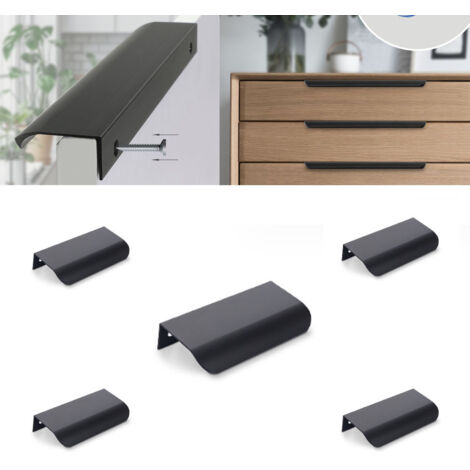 Ensemble de 5 poignées de meubles de cuisine invisibles noires - Entraxe de 64 mm - Noir mat (1/4)