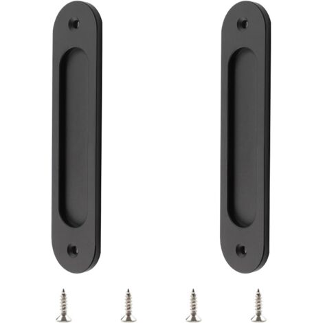 Lot de 2 poignées ovales encastrées pour porte coulissante, noir mat, acier inoxydable, poignée pour porte de grange coulissante (1/4)