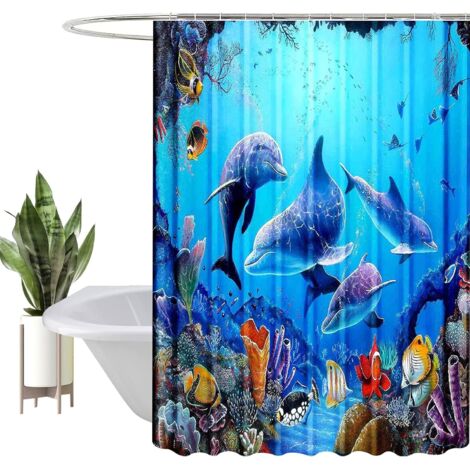 Rideau de douche imperméable en polyester résistant, motif 3D