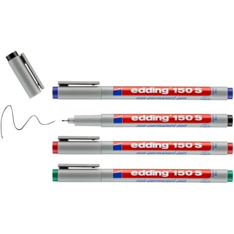 Stylo à encre non permanente Edding 150 S - noir, rouge, bleu, vert - pointe ronde, 3 mm - stylo pour écrire sur verre