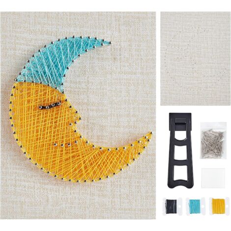 Kit de création artistique en fil tendu Lune 20 cm x 20 cm pour adultes, adolescents, débutants et enfants. Décoration murale pour la maison. Cadeau d'anniversaire.