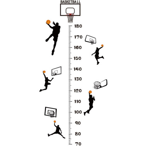 Tableau de croissance, autocollants muraux de basket-ball représentant la taille d'un joueur de basket-ball