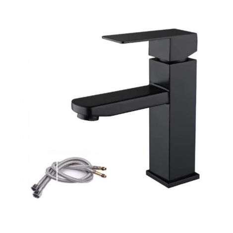 Mitigeur lavabo noir acier inoxidable levier unique eau chaude et froide avec tuyaux inclus robinet