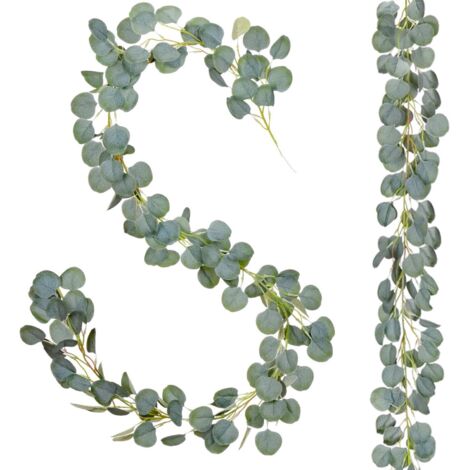 Ensemble de 2 guirlandes d'eucalyptus artificiel de 2,3 m (7,5 pieds) en fausse soie. (1/5)