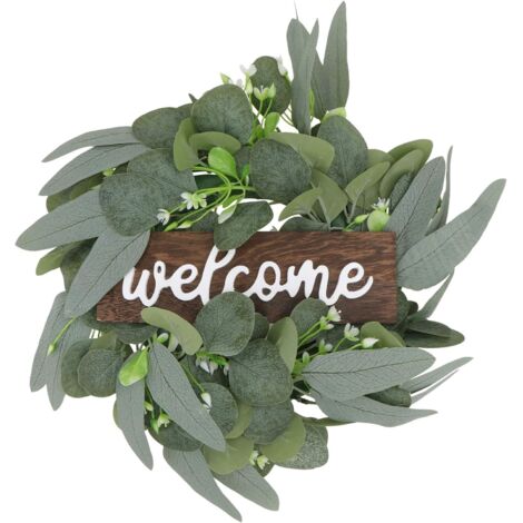 Couronne de bienvenue florale rustique de 33 cm pour porte d'entrée (1/5)