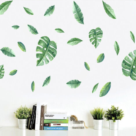 Stickers muraux décoratifs de plantes tropicales, feuilles vertes (1/5)