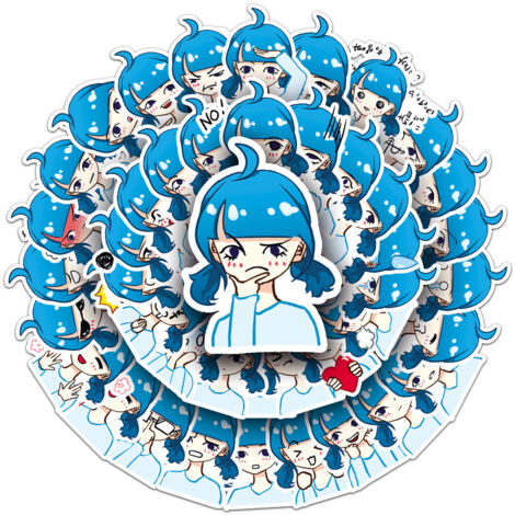 Original Blue Girl, 50 autocollants émoticônes, autocollants décoratifs imperméables pour tableau d'ordinateur (1/5)