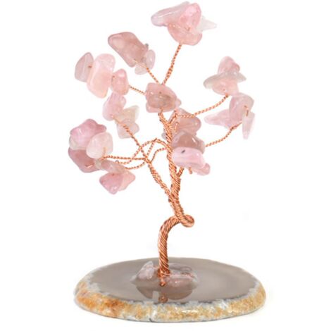 Décoration Feng Shui Arbre de Vie en Pierre Précieuse, Fil d'Or Rose (1/4)
