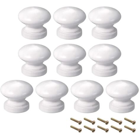 Lot de 10 boutons ronds en bois blanc de 24 mm de diamètre pour meubles de cuisine et placards