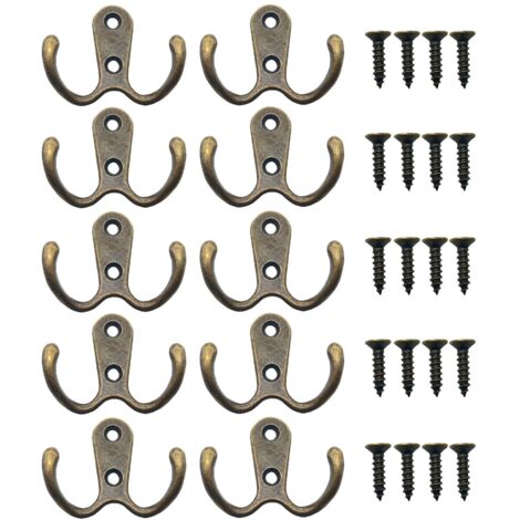 Lot de 10 crochets muraux doubles avec vis pour vêtements (1/5)