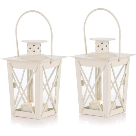 Lot de 2 lanternes blanches en verre à poser/à suspendre, lanternes portables en verre.