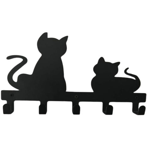Porte-clés chat à 5 crochets, en fer, 33 × 16,7 × 3,4 cm, noir (1/5)