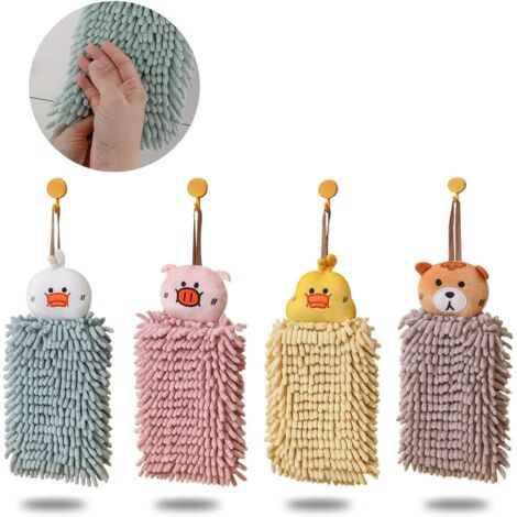 Lot de 4 torchons de cuisine suspendus avec boucle, motifs animaux. (1/5)