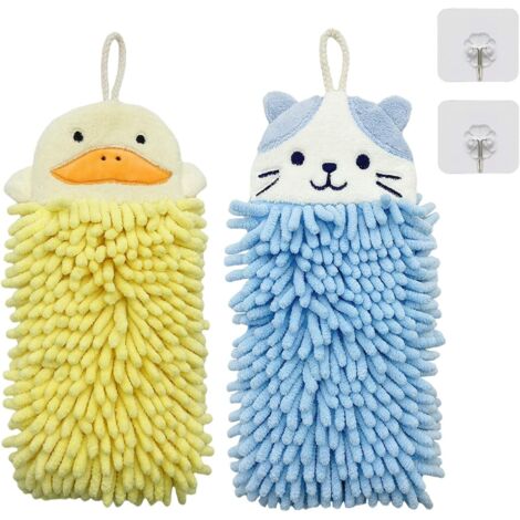 Lot de 2 serviettes à suspendre en forme d'animaux mignons, en microfibre douce et moelleuse (1/4)