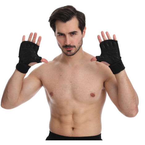 paire de l noirs, gants d'entraînement ouverts pour CrossFit, musculation (1/5)