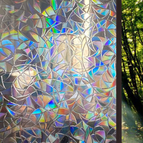 1 film pour fenêtre anti-UV (45 x 200 mm) à effet arc-en-ciel électrostatique 3D (1/4)