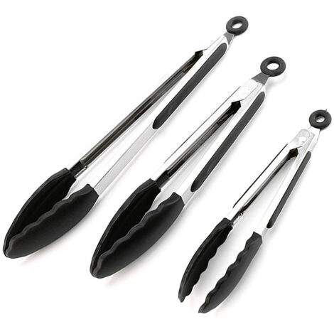 Ensemble de 3 pinces de cuisine résistantes à la chaleur - manche en acier inoxydable (1/5)