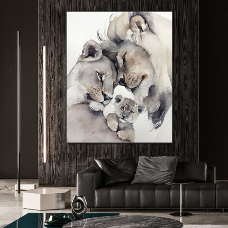Tableau simple sur toile représentant un lion sauvage, affiche pour la maison ou le salon. (1/5)