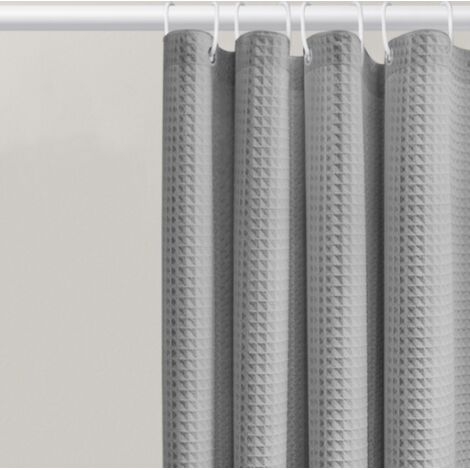 Rideau de douche gaufré gris argenté 150 x 180 cm avec anneaux métalliques. (1/4)