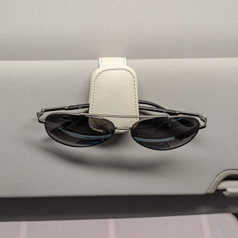 Porte-lunettes de soleil beige pour pare-soleil de voiture, magnétique en cuir (1/5)