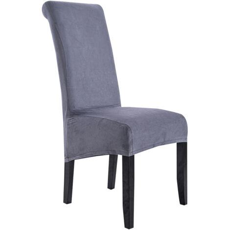 1 housse de chaise extensible gris foncé, grande taille, pour chaise de salle à manger. (1/4)