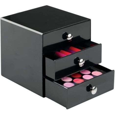 Organisateur de maquillage à 3 tiroirs noirs, boîte de rangement en plastique pour (1/4)