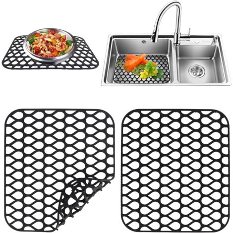Lot de 2 tapis d'évier en silicone noir, tapis de cuisine antidérapant. (1/5)