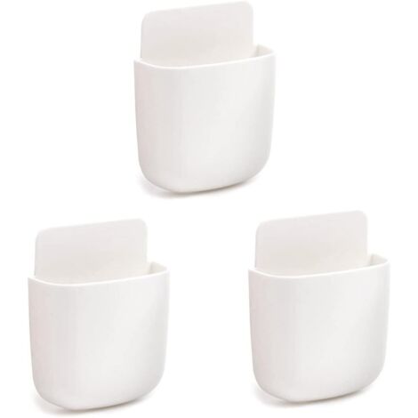 Lot de 3 boîtes de rangement blanches autocollantes pour télécommandes, fixation murale (1/5)