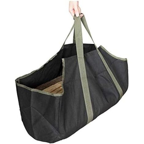 Porte-bûches (noir et vert), en toile robuste et résistante. (1/5)