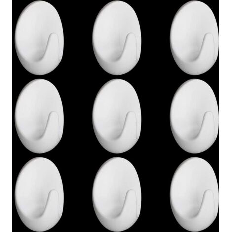 Lot de 10 crochets muraux ovales autocollants en plastique blanc pour étagères (1/5)