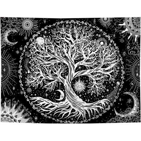 Arbre de vie (150x200cm) Tapisserie Lune et Soleil Noir Tenture (1/5)