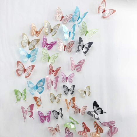 38 autocollants muraux papillons en cristal 3D colorés avec adhésif (1/5)