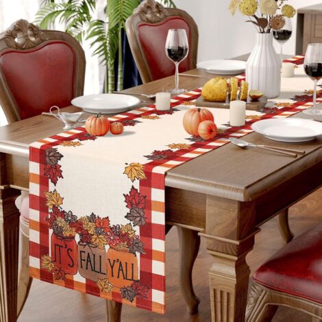 Chemin de table moderne en érable, motif feuille d'érable, 1 pièce (33 x 183 cm). (1/5)