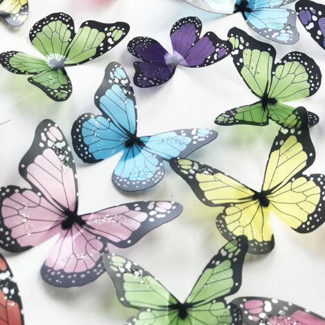 38 autocollants muraux papillons en cristal 3D colorés avec adhésif (1/5)