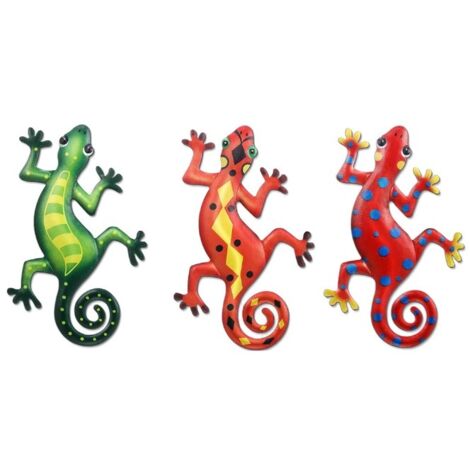 Ensemble de 3 décorations murales en métal, motif gecko, lézard de 23 cm (1/5)